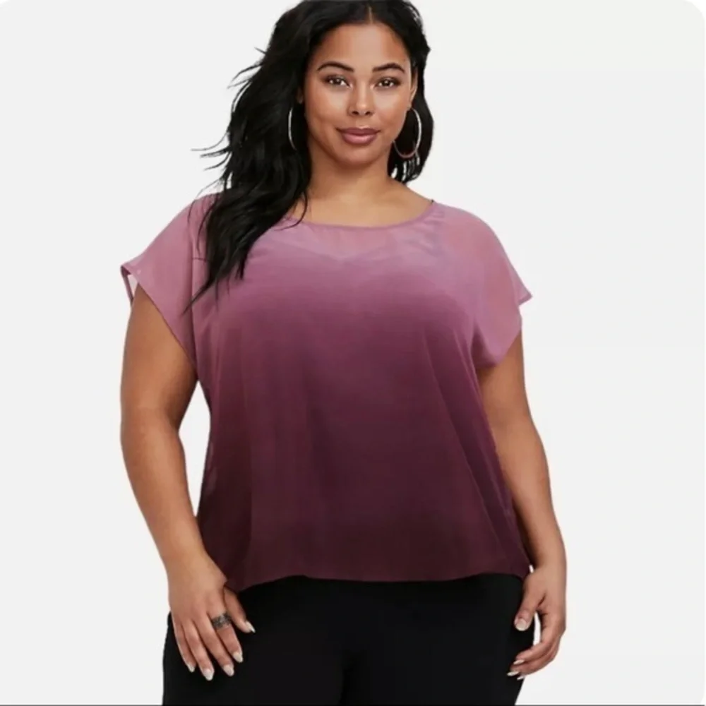 3/$22🩶 Torrid Burgundy Red Ombre Sheer Chiffon Open Back Top Blouse Plus 5 5X